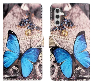 Samsung Galaxy A56 Hoesje Print Book Case met Vlinder Blauw