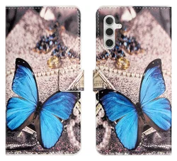 Samsung Galaxy A56 Hoesje Print Book Case met Vlinder Blauw afbeelding