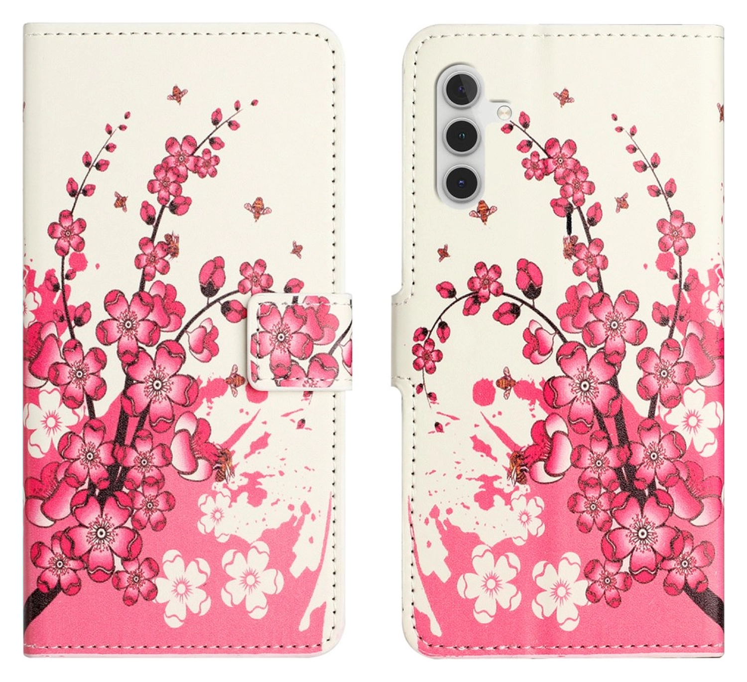 Samsung Galaxy A56 Hoesje Print Book Case met Pasjeshouder Roze Bloemen afbeelding 1