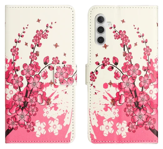 Samsung Galaxy A56 Hoesje Print Book Case met Pasjeshouder Roze Bloemen afbeelding 1