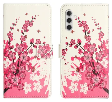Samsung Galaxy A56 Hoesje Print Book Case met Pasjeshouder Roze Bloemen