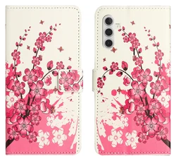 Samsung Galaxy A56 Hoesje Print Book Case met Pasjeshouder Roze Bloemen afbeelding