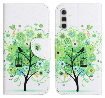 Samsung Galaxy A56 Hoesje Print Book Case met Pasjeshouder Bloemen Boom