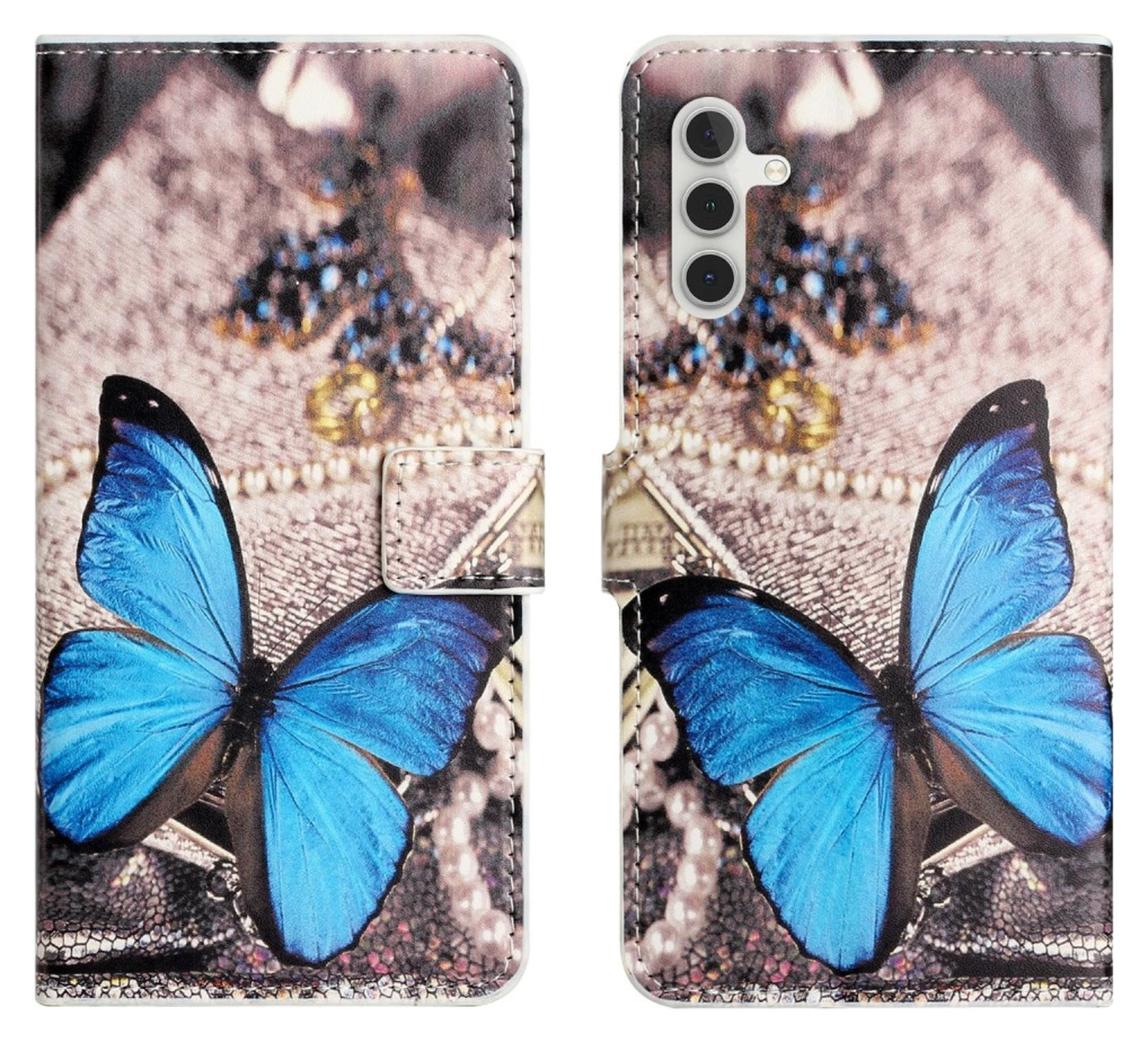 Samsung Galaxy A26 Hoesje Print Book Case met Pasjeshouder Vlinder Blauw afbeelding 1