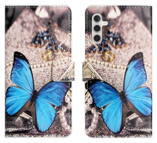 Samsung Galaxy A26 Hoesje Print Book Case met Pasjeshouder Vlinder Blauw afbeelding 1
