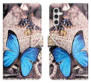 Samsung Galaxy A26 Hoesje Print Book Case met Pasjeshouder Vlinder Blauw
