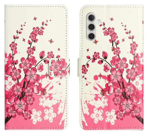 Samsung Galaxy A26 Hoesje Print Book Case met Pasjeshouder Roze Bloemen afbeelding 1