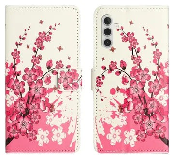 Samsung Galaxy A26 Hoesje Print Book Case met Pasjeshouder Roze Bloemen