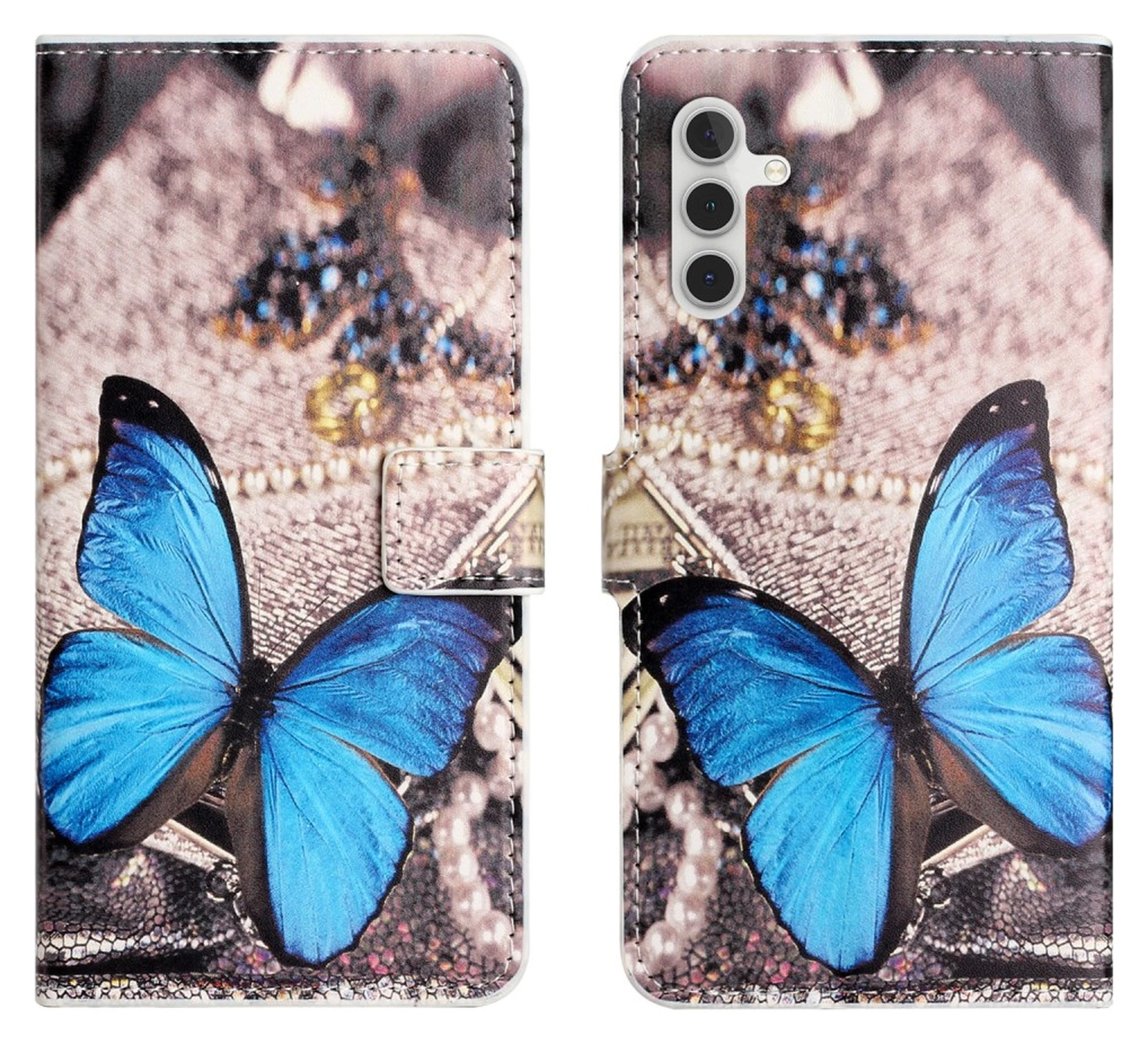 Samsung Galaxy A36 Hoesje Print Book Case met Pasjeshouder Vlinder Blauw afbeelding 1