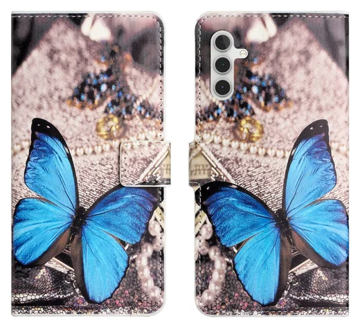 Samsung Galaxy A36 Hoesje Print Book Case met Pasjeshouder Vlinder Blauw afbeelding 1