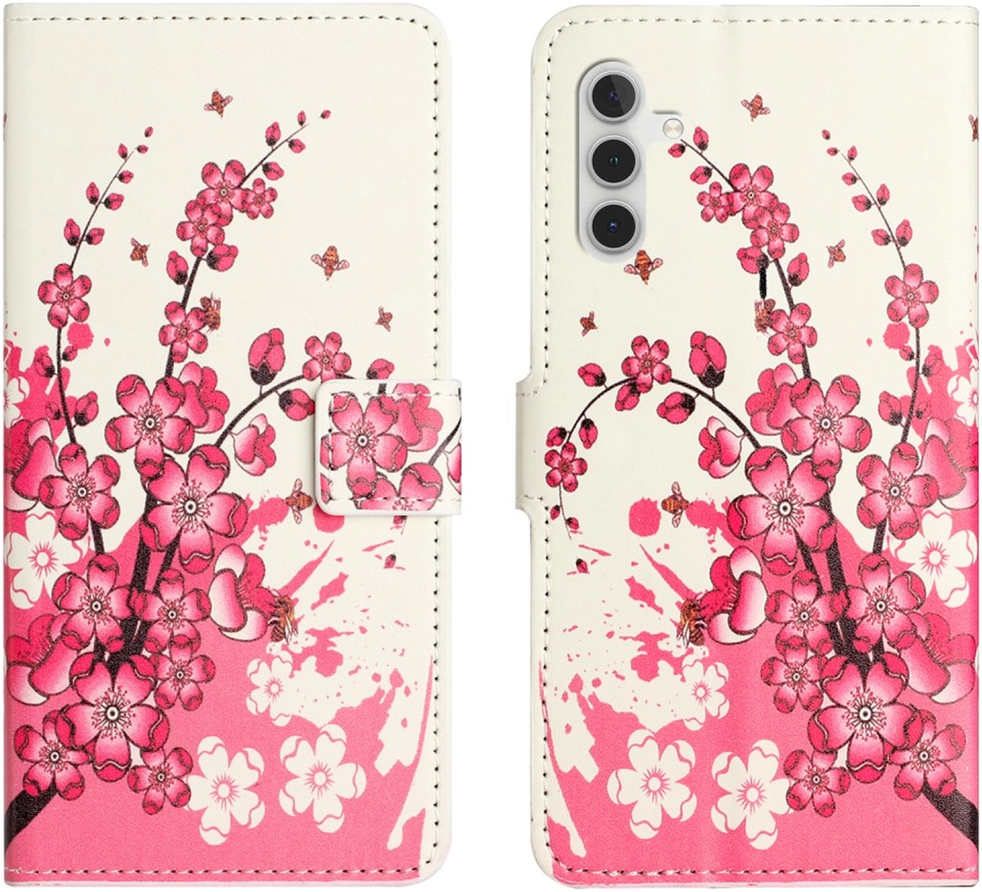 Samsung Galaxy A36 Hoesje Print Book Case met Pasjeshouder Roze Bloemen afbeelding 1