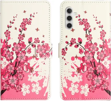 Samsung Galaxy A36 Hoesje Print Book Case met Pasjeshouder Roze Bloemen