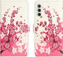 Samsung Galaxy A36 Hoesje Print Book Case met Pasjeshouder Roze Bloemen