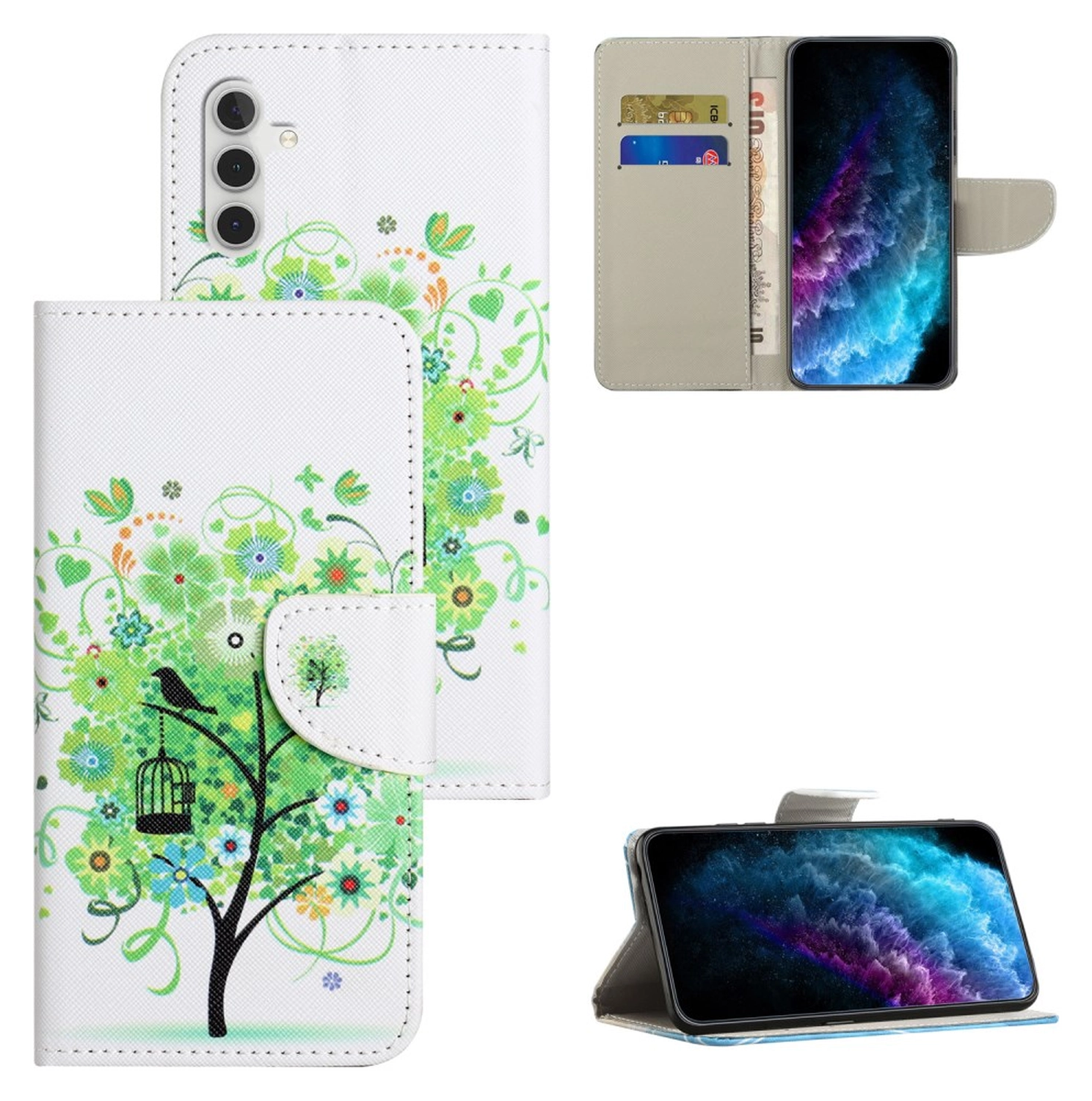 Samsung Galaxy A36 Hoesje Print Book Case met Pasjeshouder Bloemen Boom afbeelding 6