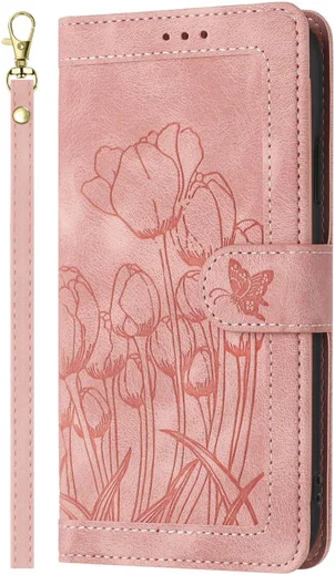 Samsung Galaxy A56 Hoesje Tulpen Book Case met Pasjeshouder Roze afbeelding 1