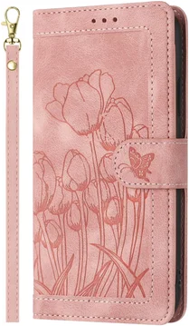 Samsung Galaxy A56 Hoesje Tulpen Book Case met Pasjeshouder Roze