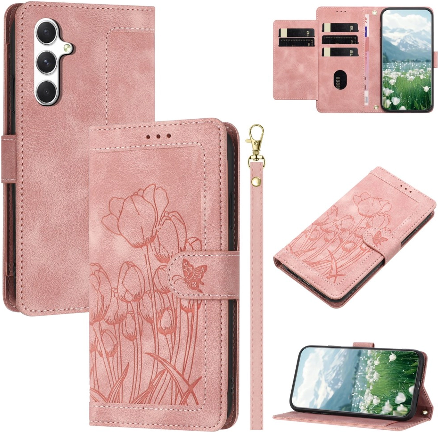 Samsung Galaxy A56 Hoesje Tulpen Book Case met Pasjeshouder Roze afbeelding 2