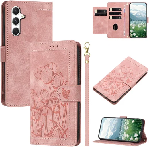 Samsung Galaxy A56 Hoesje Tulpen Book Case met Pasjeshouder Roze afbeelding 2