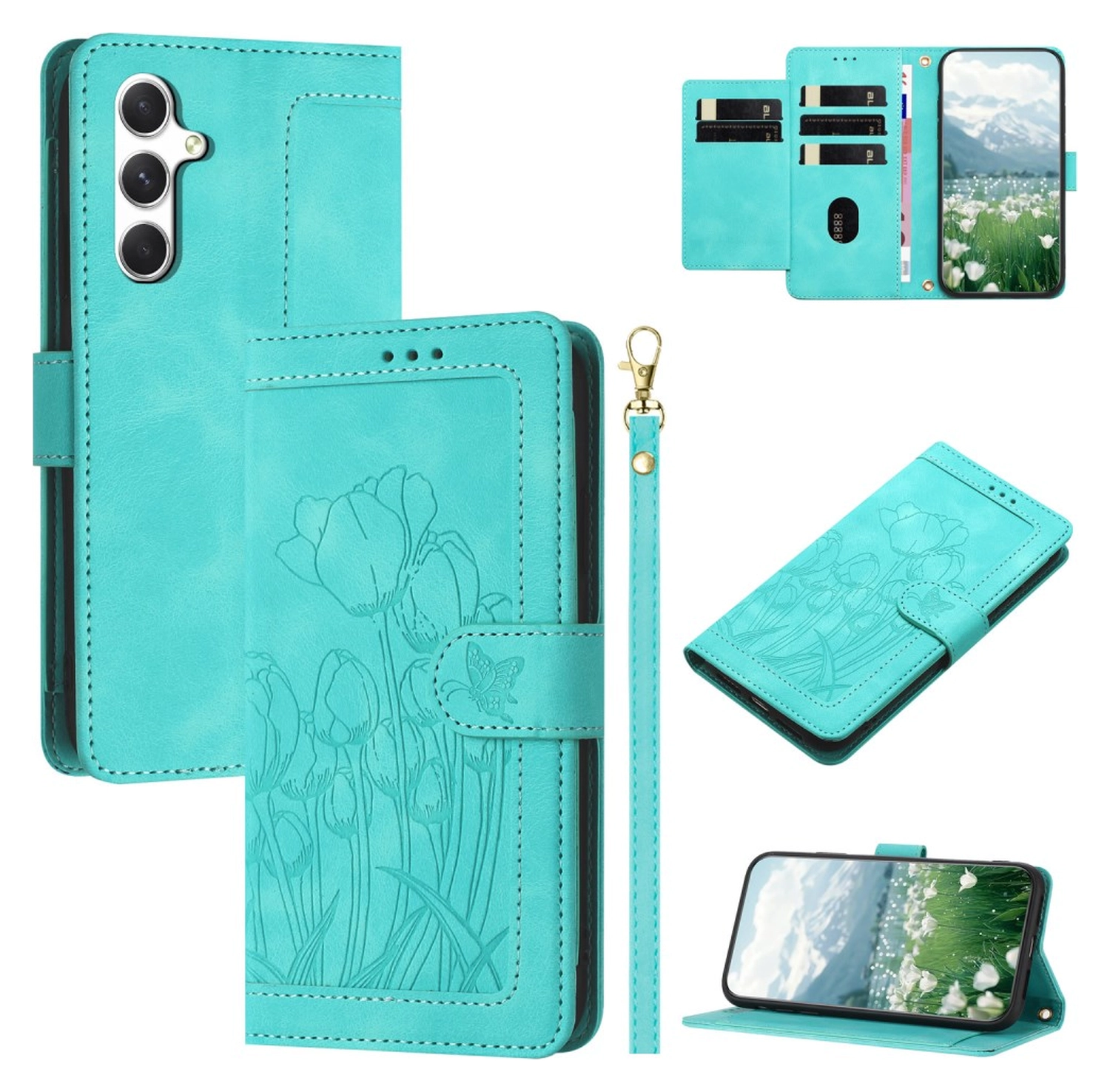 Samsung Galaxy A56 Hoesje Tulpen Book Case met Pasjeshouder Groen afbeelding 2