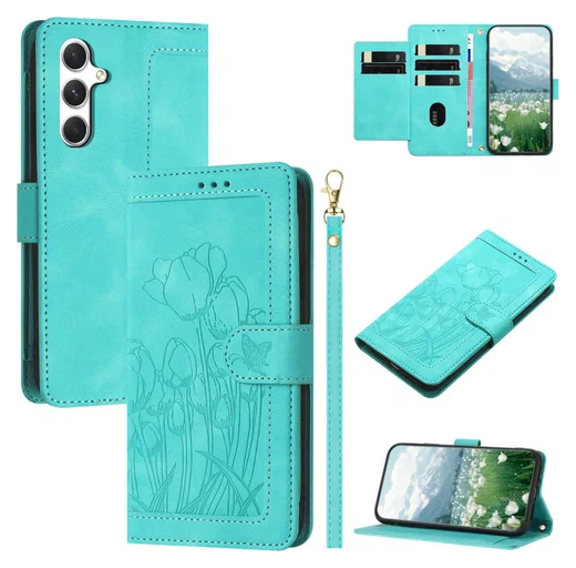 Samsung Galaxy A56 Hoesje Tulpen Book Case met Pasjeshouder Groen afbeelding 2