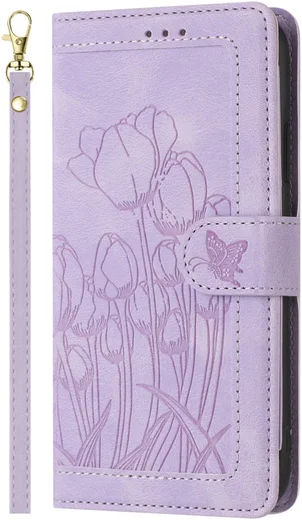 Samsung Galaxy A56 Hoesje Tulpen Book Case met Pasjeshouder Paars afbeelding 1