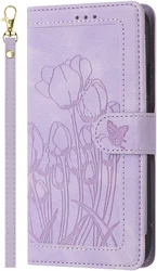 Samsung Galaxy A56 Hoesje Tulpen Book Case met Pasjeshouder Paars afbeelding