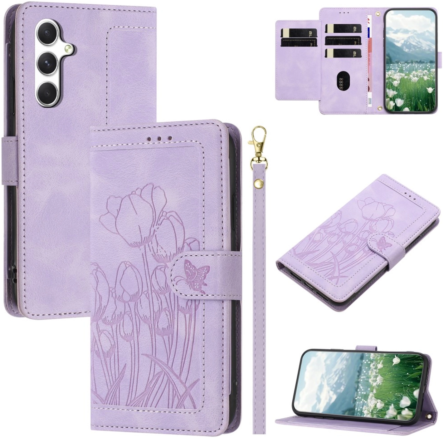 Samsung Galaxy A56 Hoesje Tulpen Book Case met Pasjeshouder Paars afbeelding 2