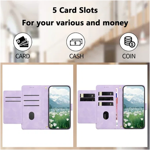 Samsung Galaxy A56 Hoesje Tulpen Book Case met Pasjeshouder Paars afbeelding 3