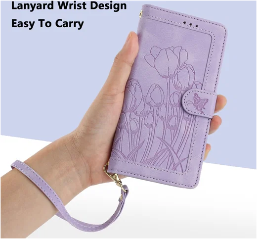 Samsung Galaxy A56 Hoesje Tulpen Book Case met Pasjeshouder Paars afbeelding 6