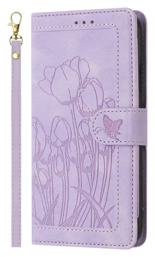 Samsung Galaxy A26 Hoesje Tulpen Book Case met Pasjeshouder Paars afbeelding 1