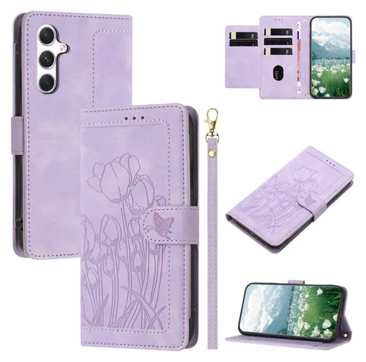 Samsung Galaxy A26 Hoesje Tulpen Book Case met Pasjeshouder Paars afbeelding 2