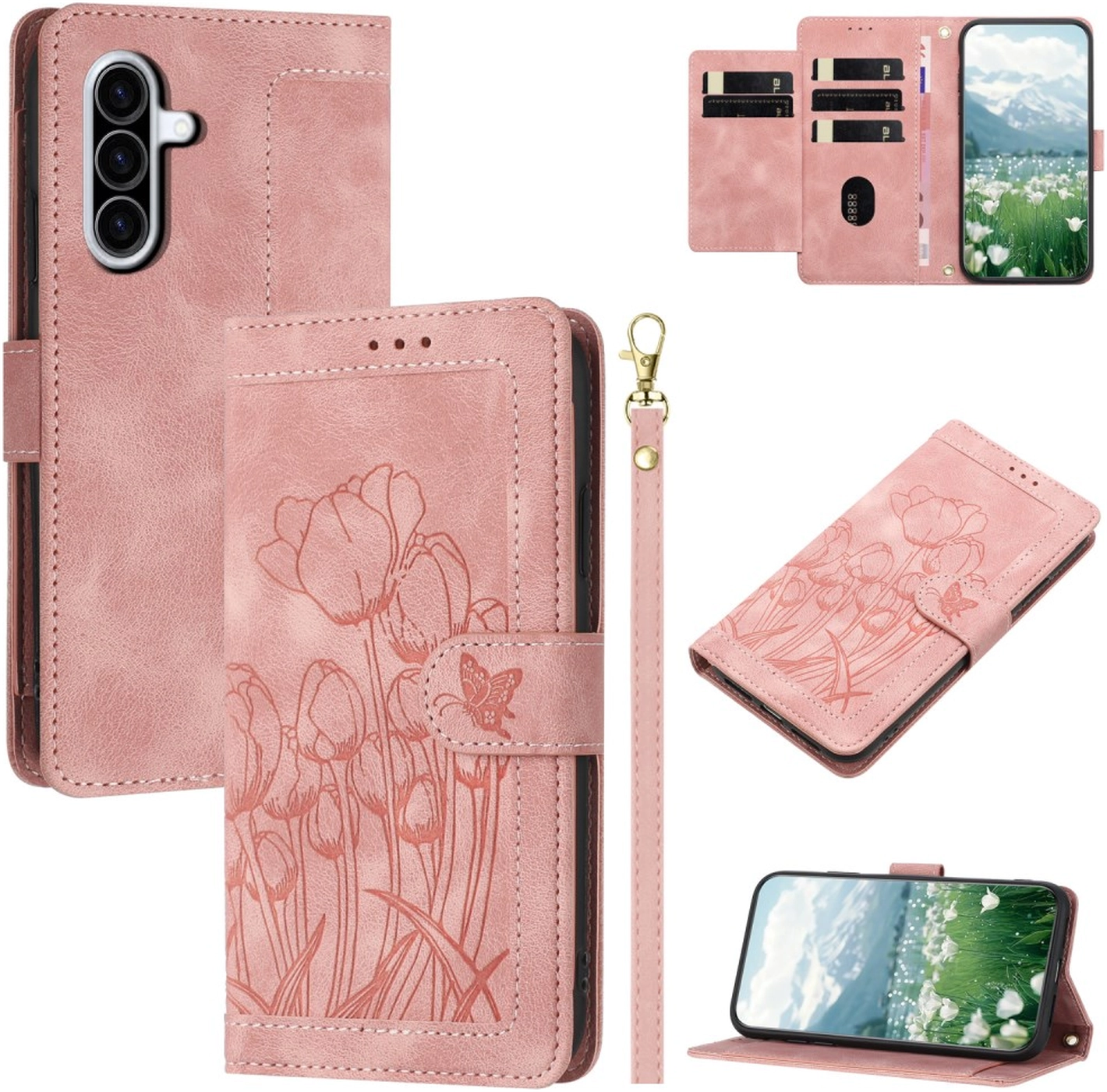 Samsung Galaxy A36 Hoesje Tulpen Book Case met Pasjeshouder Roze afbeelding 11