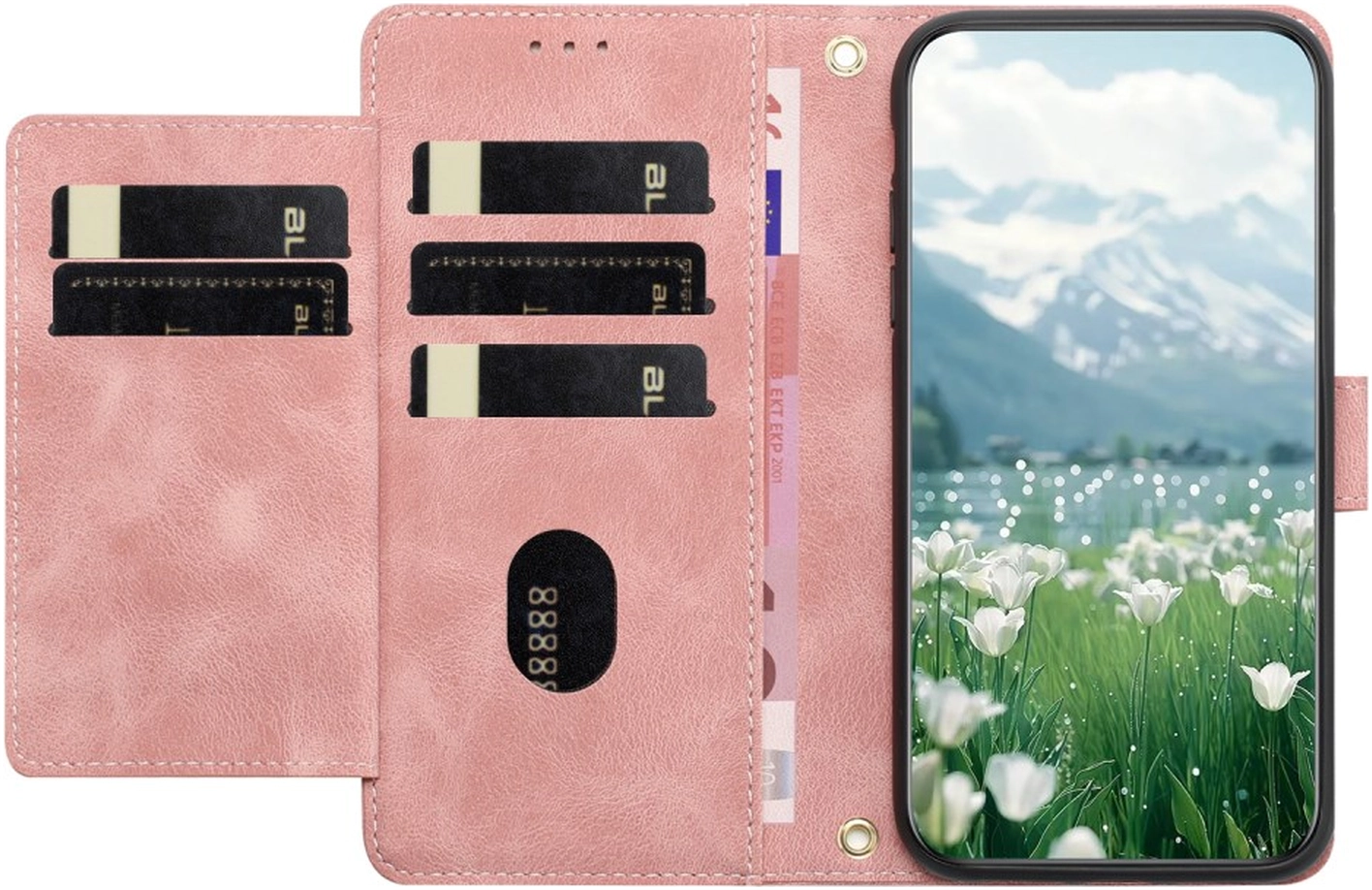 Samsung Galaxy A36 Hoesje Tulpen Book Case met Pasjeshouder Roze afbeelding 2
