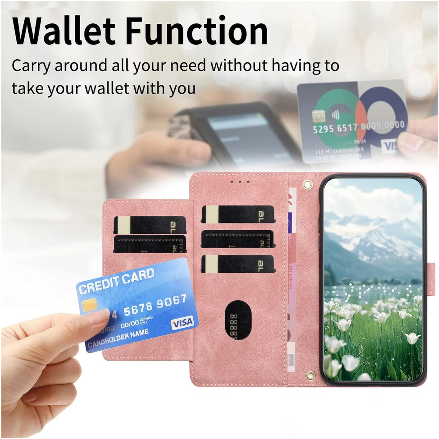 Samsung Galaxy A36 Hoesje Tulpen Book Case met Pasjeshouder Roze afbeelding 3