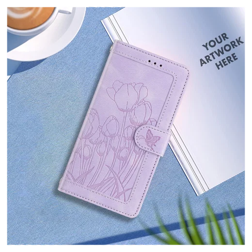 Samsung Galaxy A36 Hoesje Tulpen Book Case met Pasjeshouder Paars afbeelding 11