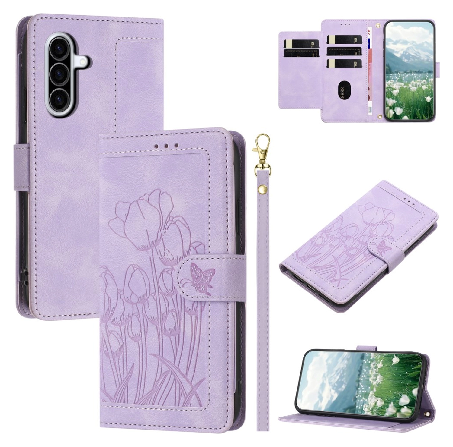 Samsung Galaxy A36 Hoesje Tulpen Book Case met Pasjeshouder Paars afbeelding 12