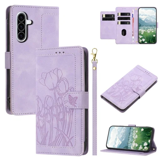 Samsung Galaxy A36 Hoesje Tulpen Book Case met Pasjeshouder Paars afbeelding 12