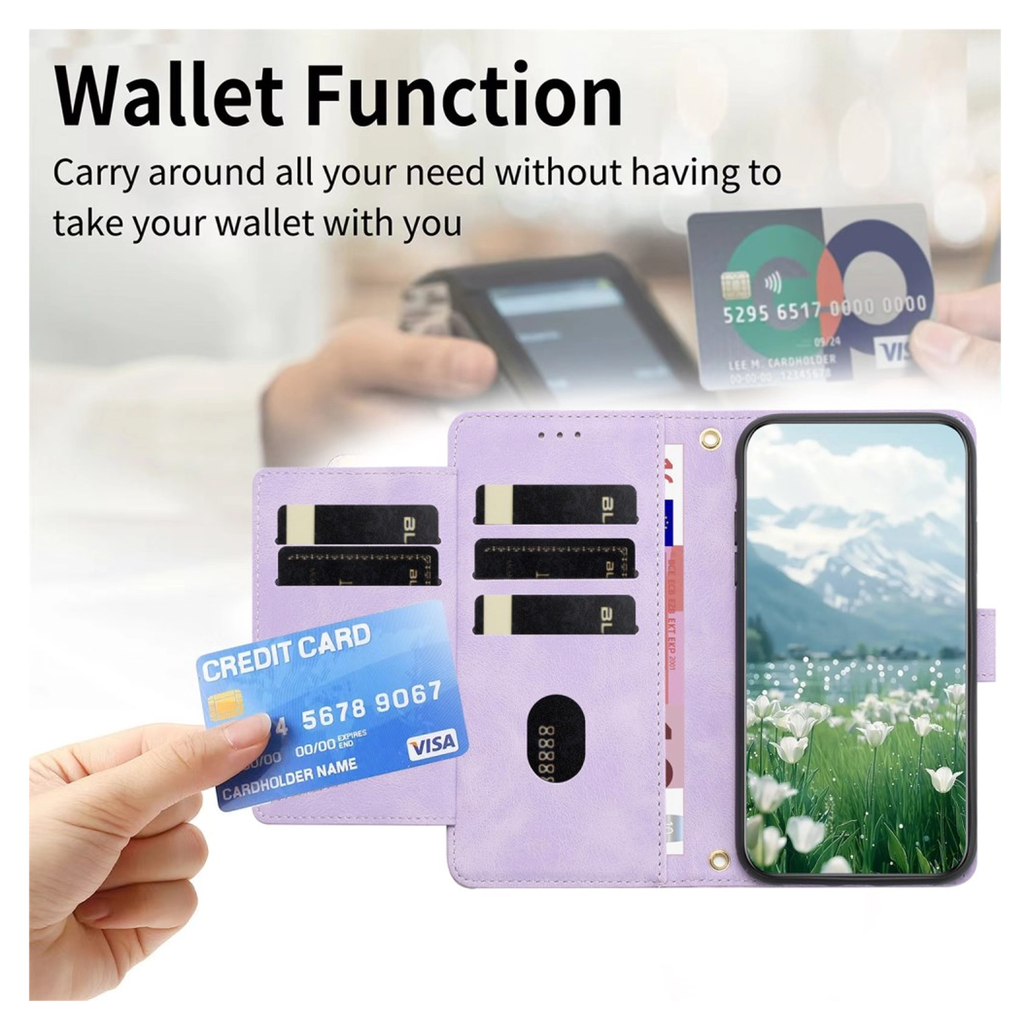 Samsung Galaxy A36 Hoesje Tulpen Book Case met Pasjeshouder Paars afbeelding 4