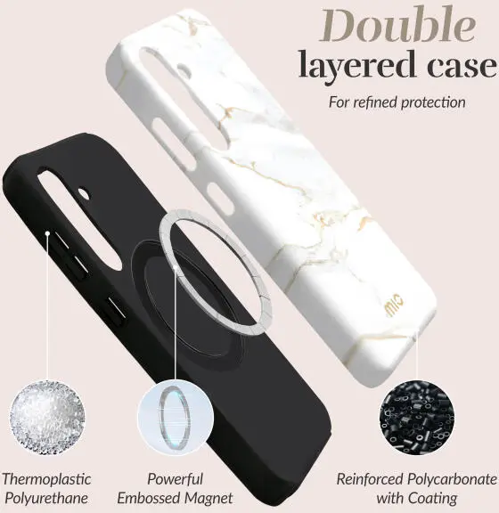 MIO MagSafe Samsung Galaxy A16 Hoesje Hard Shell Back Cover White Marble afbeelding 5