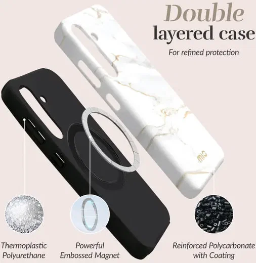 MIO MagSafe Samsung Galaxy A16 Hoesje Hard Shell Back Cover White Marble afbeelding 5