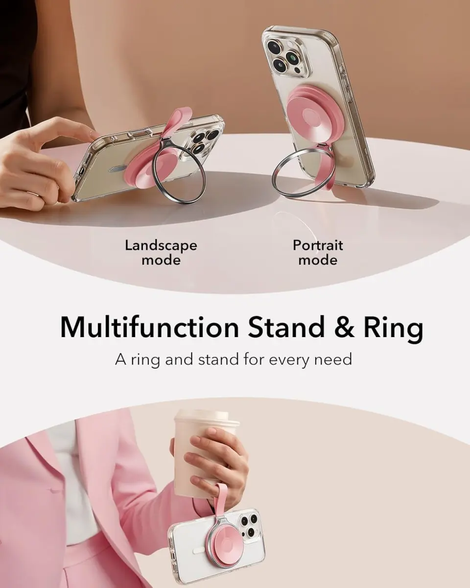 ESR HaloLock Magsafe Zuignap Telefoonhouder met Ringhouder Roze afbeelding 4