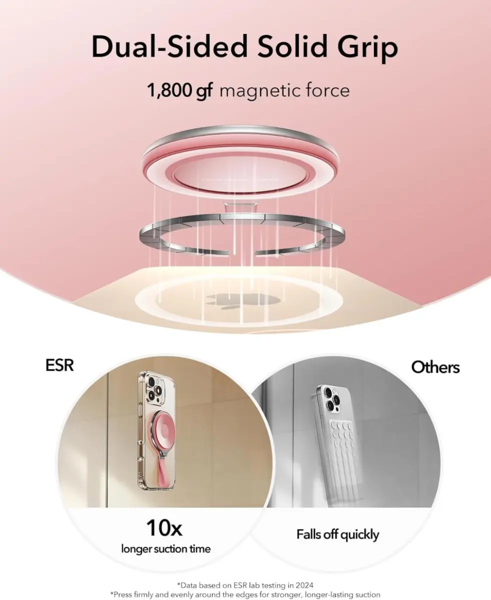 ESR HaloLock Magsafe Zuignap Telefoonhouder met Ringhouder Roze afbeelding 5