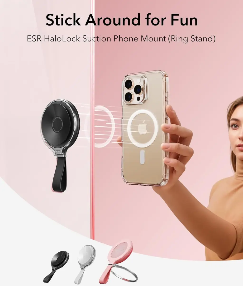 ESR HaloLock Magsafe Zuignap Telefoonhouder met Ringhouder Zwart afbeelding 2