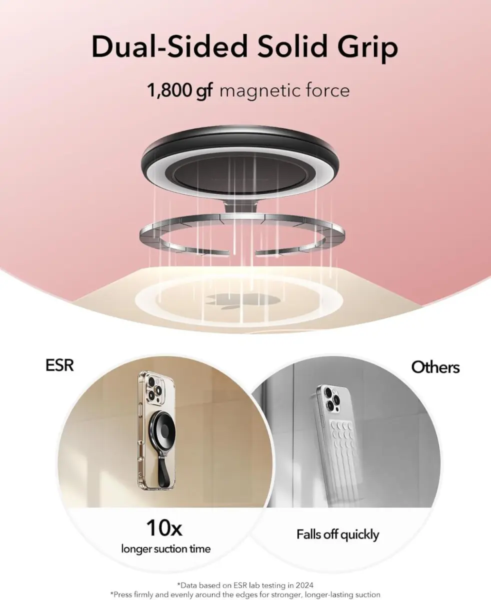 ESR HaloLock Magsafe Zuignap Telefoonhouder met Ringhouder Zwart afbeelding 5