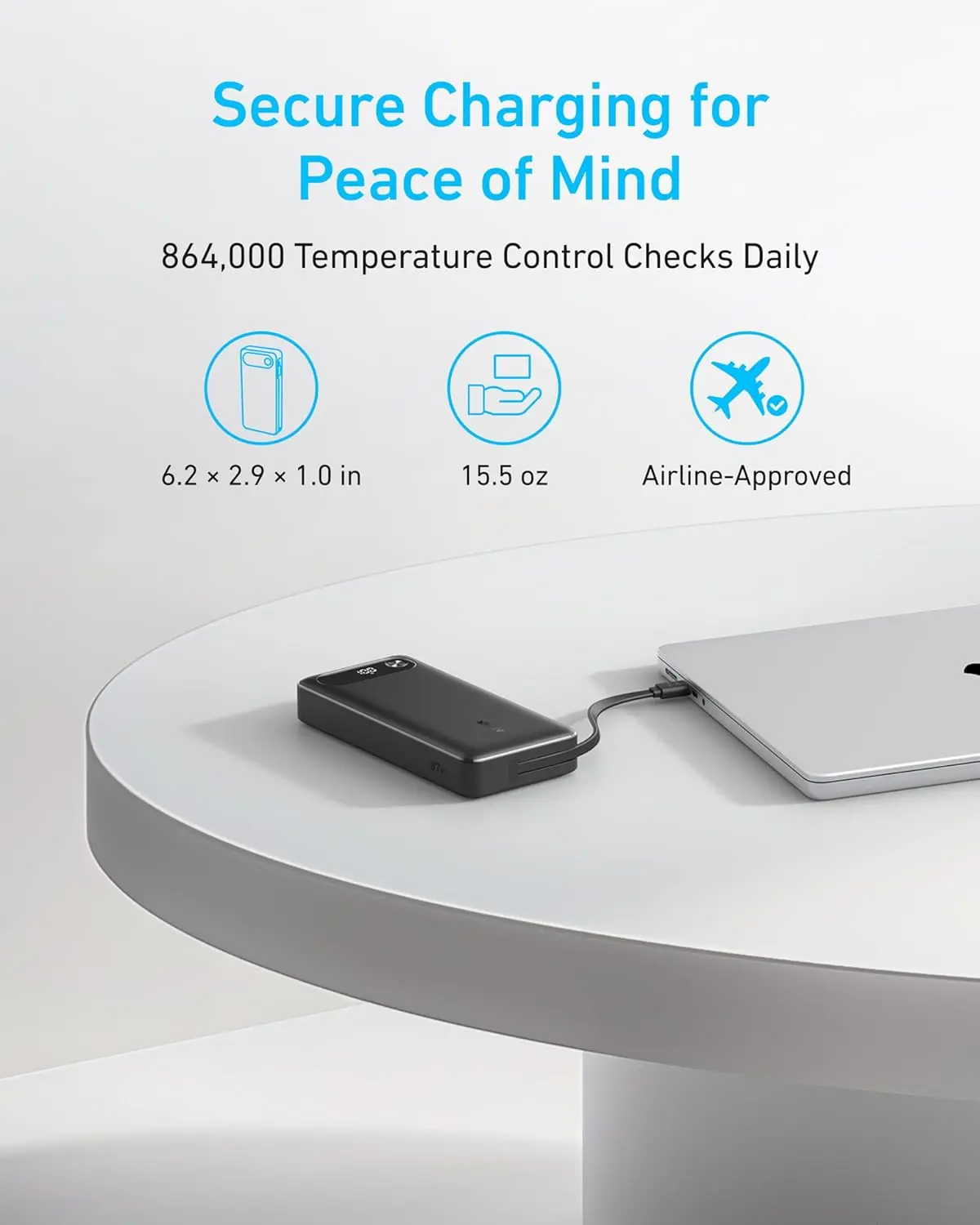Anker PowerCore 20.000 mAh 87W Powerbank met Ingebouwde USB‑C Kabel Zwart afbeelding 5