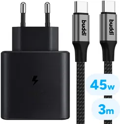 Originele Samsung 45W Power Adapter met 60W Buddi Flex USB-C Kabel 3M Zwart afbeelding