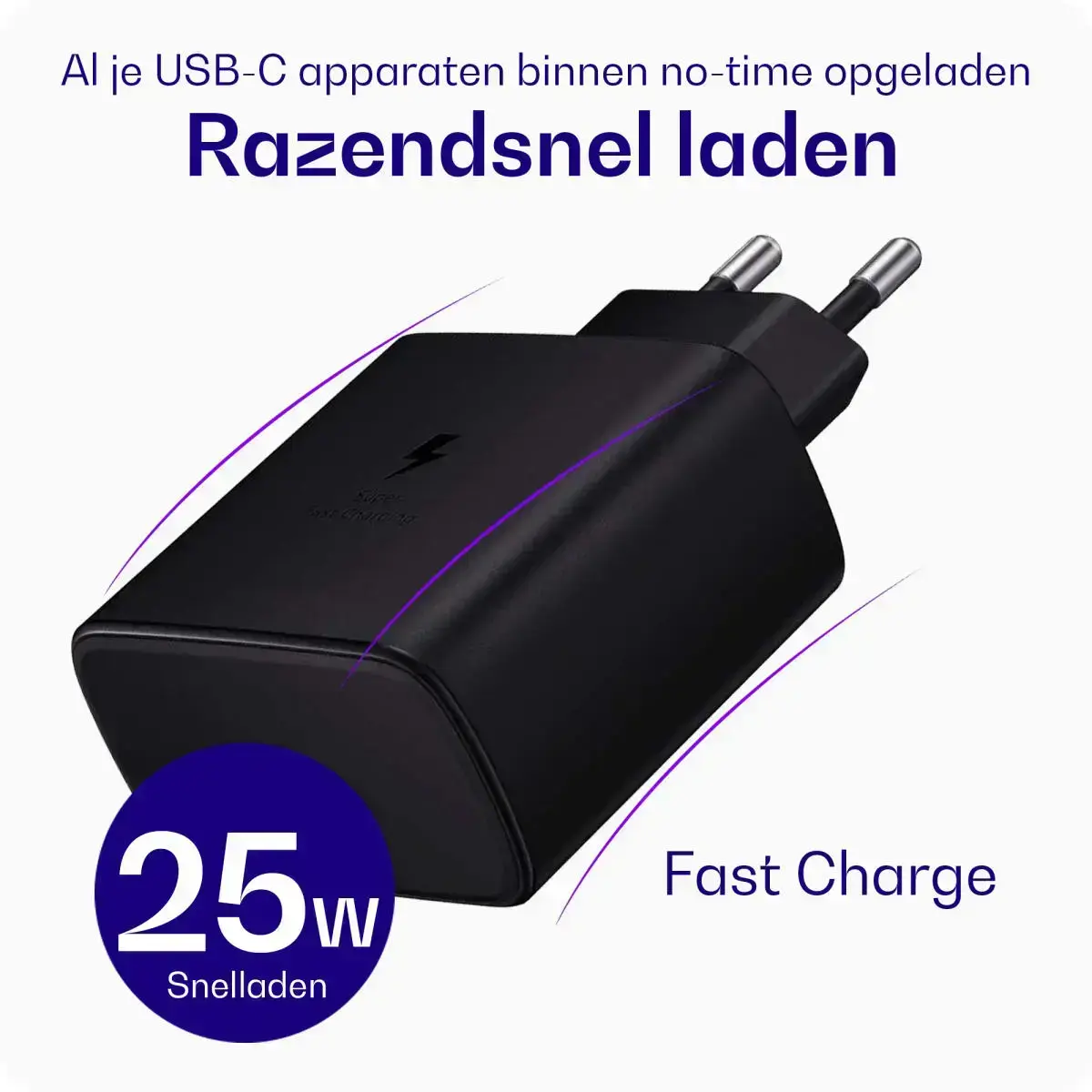 Originele Samsung 25W Power Adapter met Buddi Flex USB-C Kabel 1M Zwart afbeelding 2