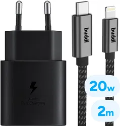 Originele Samsung Power Adapter met 20W Buddi Flex Lightning Kabel 2M Zwart afbeelding