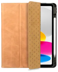 Rosso Elite iPad 11 (2025) / 10.9 (2022) Hoes 2-in-1 Echt Leer Lichtbruin afbeelding