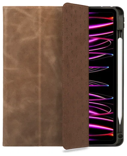 Rosso Elite iPad Pro 12.9 Hoes 2-in-1 Echt Leer Book Case Bruin afbeelding 1